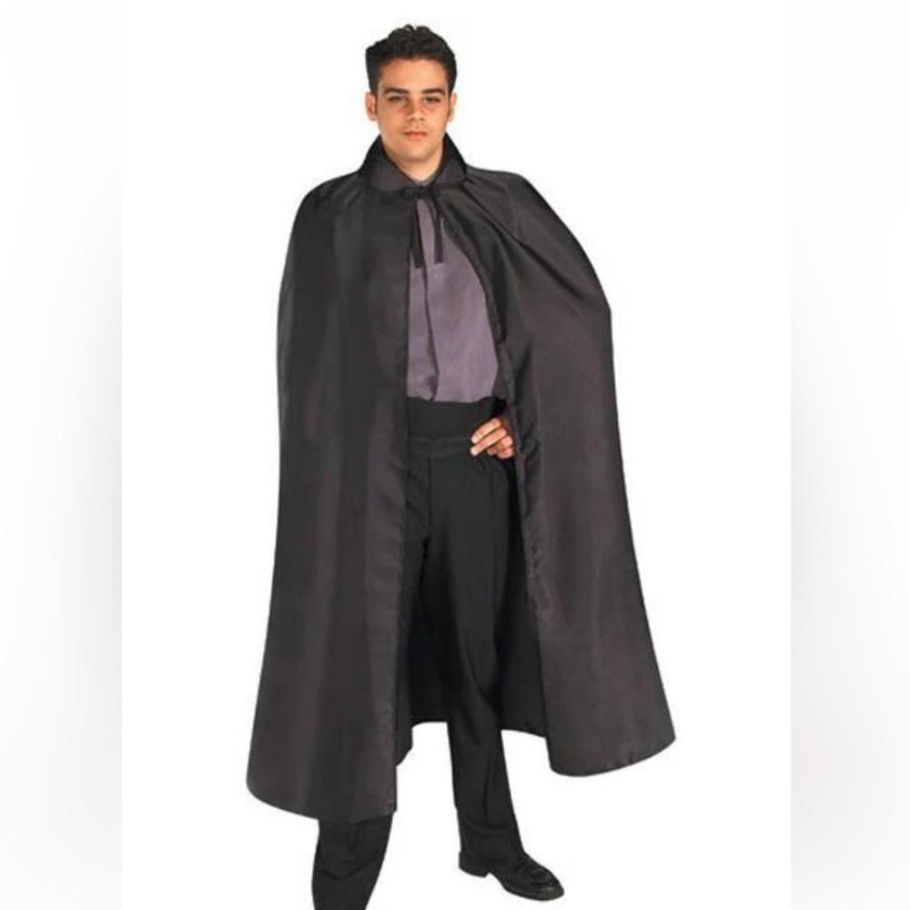 Long Black Satin Cape with Collar